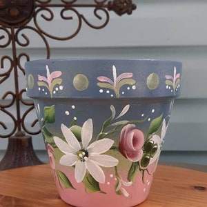 Terracotta Clay 8 Inch Pot Pink Roseshandpainted Homemade - Etsy