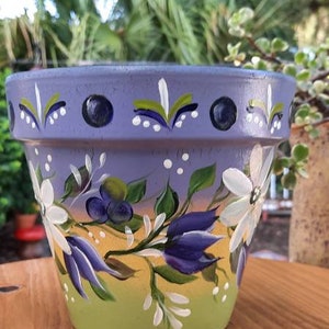 Terracotta 6 Flower Pot Lavender & Daisy, Handpainted, Homemade, Unique ...