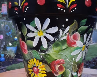 Bright, Bold, Beautiful, 8" Garden Pot, Summer Floral Decor, Clay Pot,  Terracotta, Spring Easter Gift, Mother's Day Present,  Handpainted