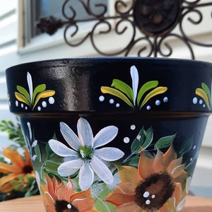 Terracotta, Honey Bee, 6 Inch Pot Sunflowers,handpainted, Homemade ...