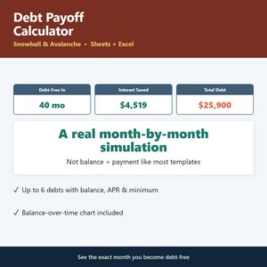 Debt Payoff Tracker Google Sheets & Excel | Debt Snowball Avalanche Calculator, Credit Card Payoff Planner, Debt Free Date Spreadsheet