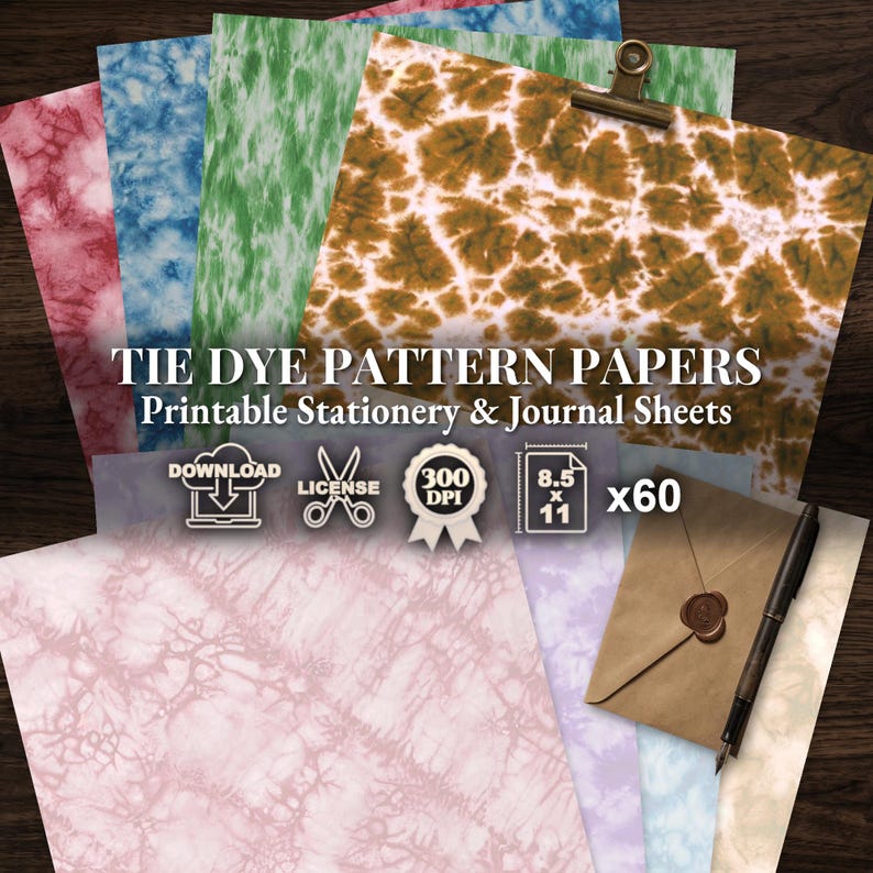 Tie Dye Pattern Papers, Printable Stationery ＆ Journal Pages, Letter ...