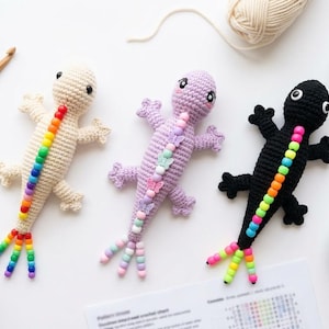 90s Bead Lizard Crochet Pattern, Retro Amigurumi Keychain Tutorial (PDF Download)