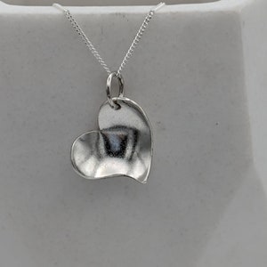 Handmade Heart Shaped Reversible Sterling Silver Domed Heart Pendant & Chain