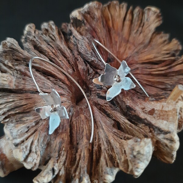 Handmade Original Sterling Silver Floral Drop Earrings Flower Dangle Earwires Daffodil Borage Orchid Lily Botanical Modern