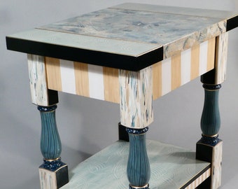 G ||  Turned Leg End Table w-Shelf | Hand-Painted | 24x20x25H | As Shown or Custom Colors