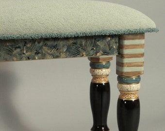 G ||  Long Bench w-Turned Legs | Upholstered/Hand-Painted |47x14x18H |As Shown if Available or Custom Colors/Fabrics