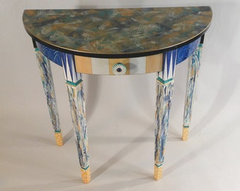 G ||  Demi-Lune Hall Table w-Drawer | Carved Legs - Hand-Painted | 32x16x31H | As Shown or Custom Colors