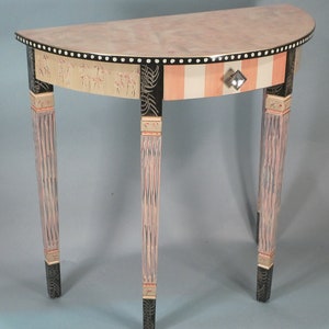 G ||  Demi-Lune Hall Table w-Drawer | Carved Legs - Hand-Painted | 32x16x31H | As Shown or Custom Colors