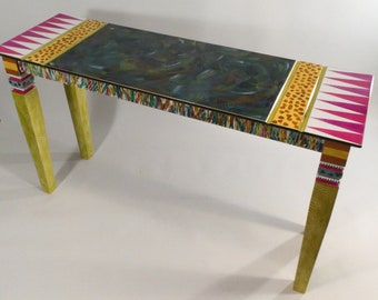 G ||  Console w-Designer top and Carved legs /Writing Desk/Dressing Table/Server |  Hand-Painted | 52x16x30H | As Shown or Custom Colors