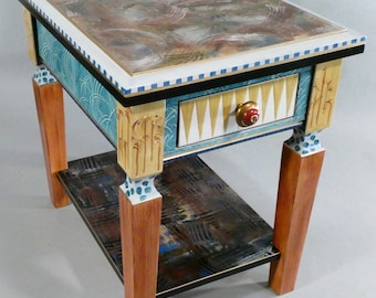 G ||  Double-Top Side Table w-Drawer/Shelf | Hand-Painted | 24x18x24H | As Shown or Custom Colors