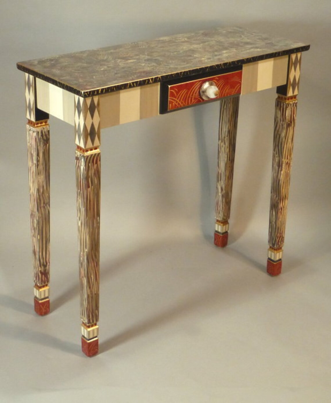 G Carved Leg Hall Table Wdrawer Handpainted 30x12x30h as Shown or