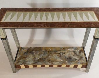 G ||  Tower Hall Table w-Shelf | Hand-Painted | 38x12x30H | As Shown or Custom Colors