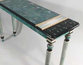 G || Console Table w-designer top/Desk/Vanity/Server | Turned Legs Hand-Painted | 47x14x30H | As Shown or Custom