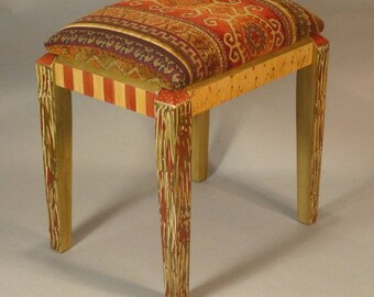 S ||  Hand Painted Upholstered Vanity Stool - Custom Made-to-Order