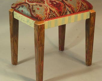 S ||  Hand Painted Upholstered Vanity Stool/Bench - Same or Similar Fabric -  Custom Made-to-Order