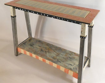 G ||  Tower Hall Table w-Shelf | Hand-Painted | 38x12x30H | As Shown or Custom Colors