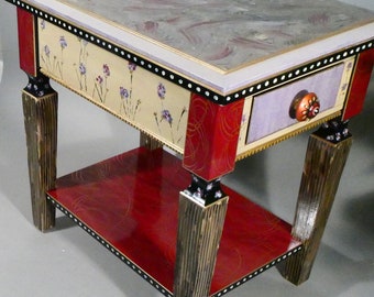 G ||  Double-Top Side Table w-Drawer/Shelf | Hand-Painted | 24x18x24H | As Shown or Custom Colors