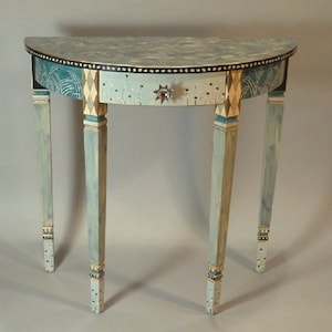 G ||  Demi-Lune Hall Table w-Drawer | Carved Legs - Hand-Painted | 32x16x31H | As Shown or Custom Colors
