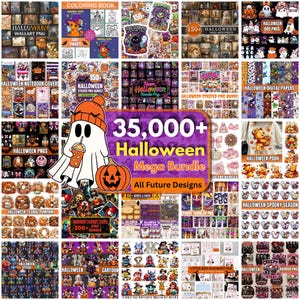 Ponad 35 000 Halloween Mega Bundle Png, Projekty filmów grozy, Retro Halloween Png Bundle, Jesienny pakiet Png, Straszne wibracje, Cukierek albo psikus, Kreskówki