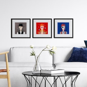 Set of 3 David Bowie prints, 12x12&#39; / 30x30 cm, unframed, museum quality giclee print, LP size wall art