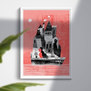 Journey Home, Home Print, Woman Man and a Dog in a Boat / Limited Edition Risograph Print, Noah, Lockdown Gift image 1