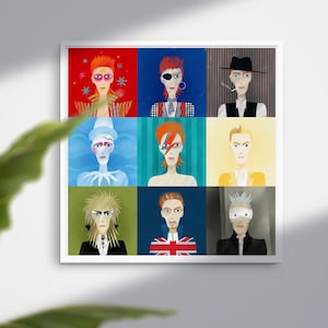 9 Portraits of David Bowie, Bowie Art Print, Ziggy Stardust, Thin White Duke, Rebel Rebel, Diamond Dogs, Black Star, Alladin Sane