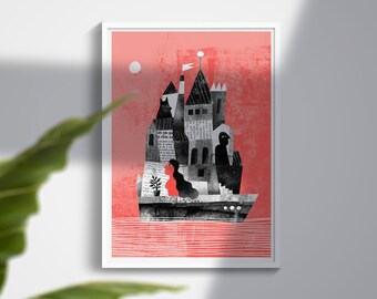 Journey Home, Home Print, Woman Man and a Dog in a Boat / Limited Edition Risograph Print, Noah, Lockdown Gift