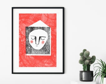 My Home is in My Head, Home Print, Limited Edition Risograph Print, gift for an introvert