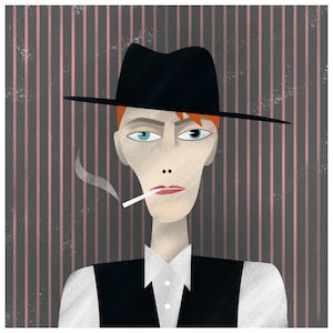 David Bowie as Thin White Duke, illustrated portrait, museum quality giclee art print image 3