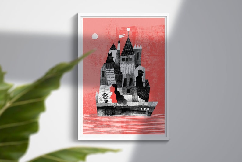 Journey Home, Home Print, Woman Man and a Dog in a Boat / Limited Edition Risograph Print, Noah, Lockdown Gift image 1