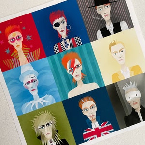 9 Portraits of David Bowie, Bowie Art Print, Ziggy Stardust, Thin White Duke, Rebel Rebel, Diamond Dogs, Black Star, Alladin Sane image 3