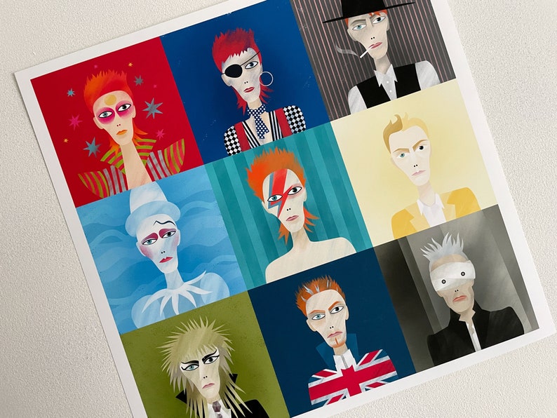9 Portraits of David Bowie, Bowie Art Print, Ziggy Stardust, Thin White Duke, Rebel Rebel, Diamond Dogs, Black Star, Alladin Sane image 3