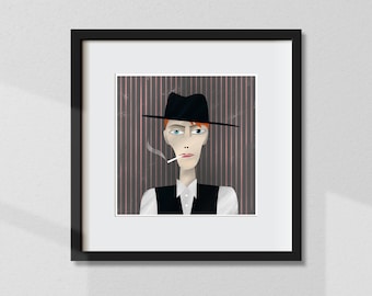 David Bowie as Thin White Duke, illustrated portrait, museum quality giclee art print