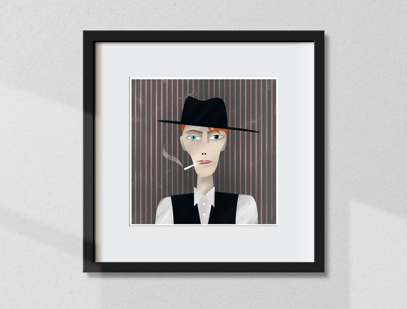 David Bowie as Thin White Duke, illustrated portrait, museum quality giclee art print image 1