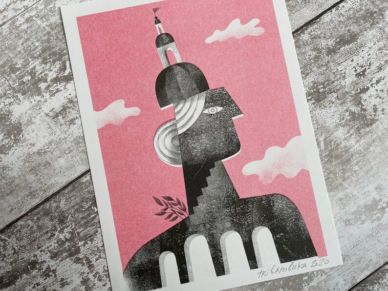 Risograph print, I Am A Home Woman as a Fortress eco friendly art print, designed and printed in UK image 2