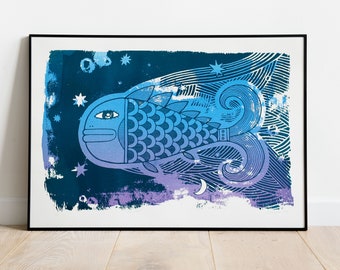 Fish in the Sea Print, Original Limited Edition Screen Print, 50x70 cm