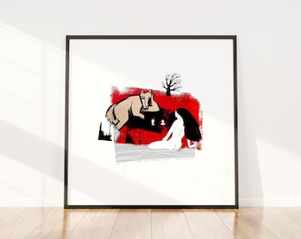 One Cup of Coffee and I'll Go - Wolf Drinking Coffee with a Naked Woman - Original Screenprint - Little Red Riding Hood - Limited edition