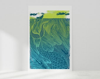 The Sea Monster, Girl in a Boat, Giant Fish Print, Face your fears, Original Limited Edition Screenprint