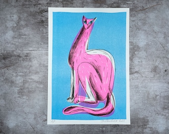 Pink Cat / Riso Print / A4