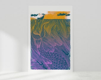 Sea Monster Art Print, Fearless Girl, Original Limited Edition Screenprint