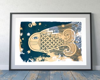 Magic Fish Print, Limited Edition Original Screenprint, 50x70 cm, LAST COPY!