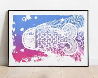 Magic Fish Print, 50x70 cm, Original Limited Edition Screenprint