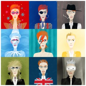 9 Portraits of David Bowie, Bowie Art Print, Ziggy Stardust, Thin White Duke, Rebel Rebel, Diamond Dogs, Black Star, Alladin Sane image 2