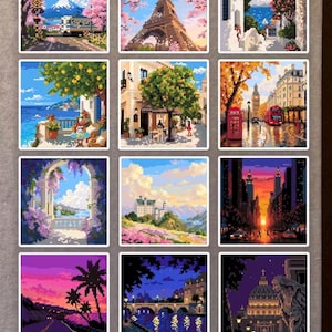 40 Most Beautiful Pixel Art /Bead Pattern Design, Sunset, Beach ,Ocean, Landscape, Travel, Coaster / Wall/ Home Decor, Digital Download PDF