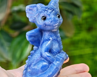 1.8" 100% Natural Blue Aventurine, Master Hand Carved Baby Dragon Figurine, Healing Crystal Statue, Home Decor, Gift