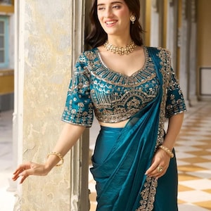 Pre-draped saree with beads work