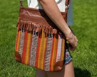 Vintage Kilim Crossbody Bag: Handmade Leather Shoulder Bag
