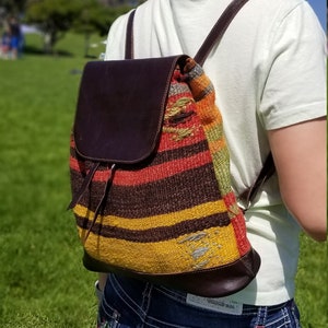 Vintage Backpack,Vintage Leather Bag,Kilim Bag,Boho Backpack,Hippie Backpack,Vintage Rucksack,Vintage Bucket Bag,Backpack Purse,Hobo Bag image 1