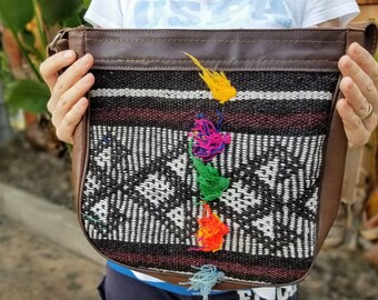 Vintage Kilim Crossbody Bag: Handmade Leather Shoulder Bag